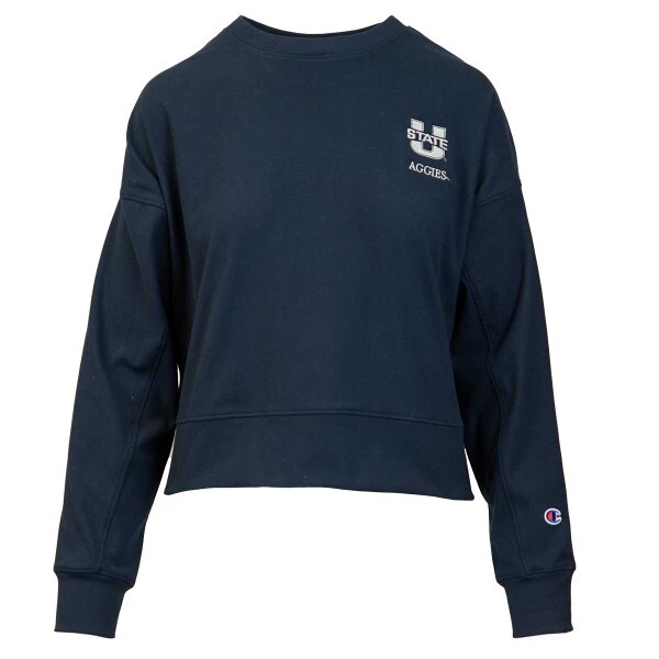 "U-State" Long-Sleeve Cropped Sweatshirt, Navy